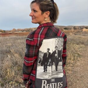 The Beatles “Fab Four Flannel”, Red and Black Plaid Women’s Shirt